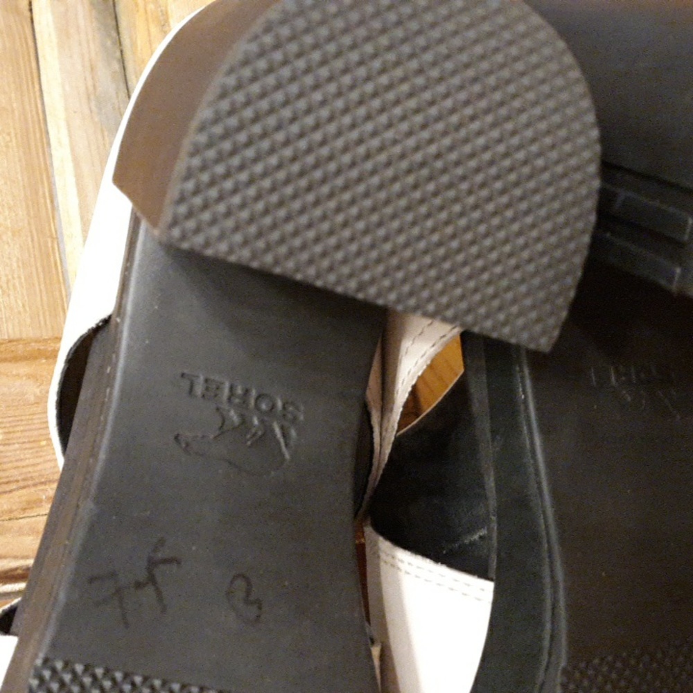 SOREL Cream Sueded Leather Black Heeled Clogs, GUC, SZ 7 - Picture 10 of 14